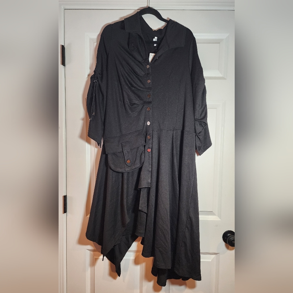 NWT Lindi Unique Stretchy Black Asymmetrical Button Up Midi Dress XL